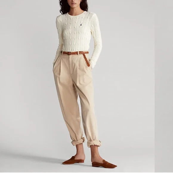 Lauren Ralph Lauren Pink Cropped Cable Knit Crew Neck Sweater made in Hong Kong - Picture 9 of 9